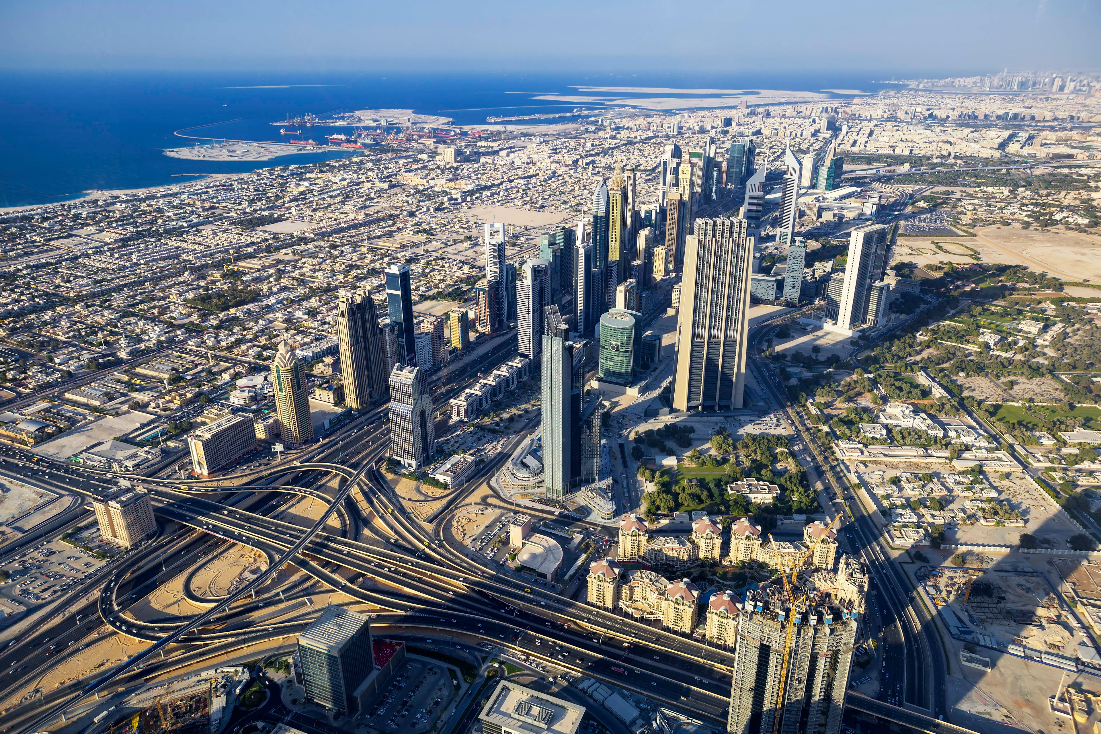 Aerial view of a modern city skyline